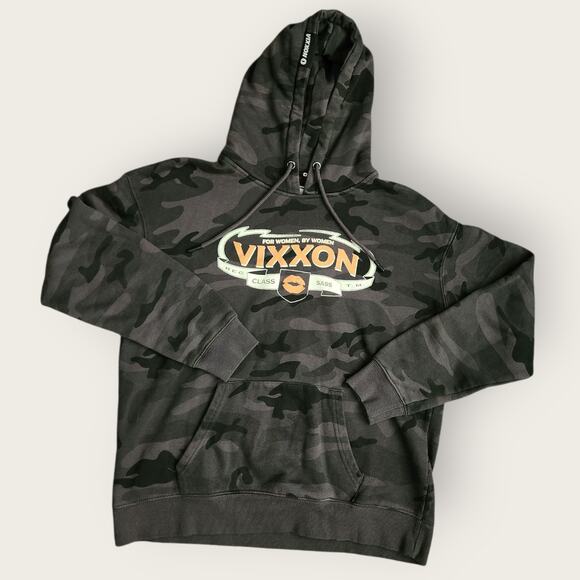Vixxon Hoodie Women's Sz L Gray Camo Fleece Sweater Drawstring Hunting Outdoors - Picture 1 of 5